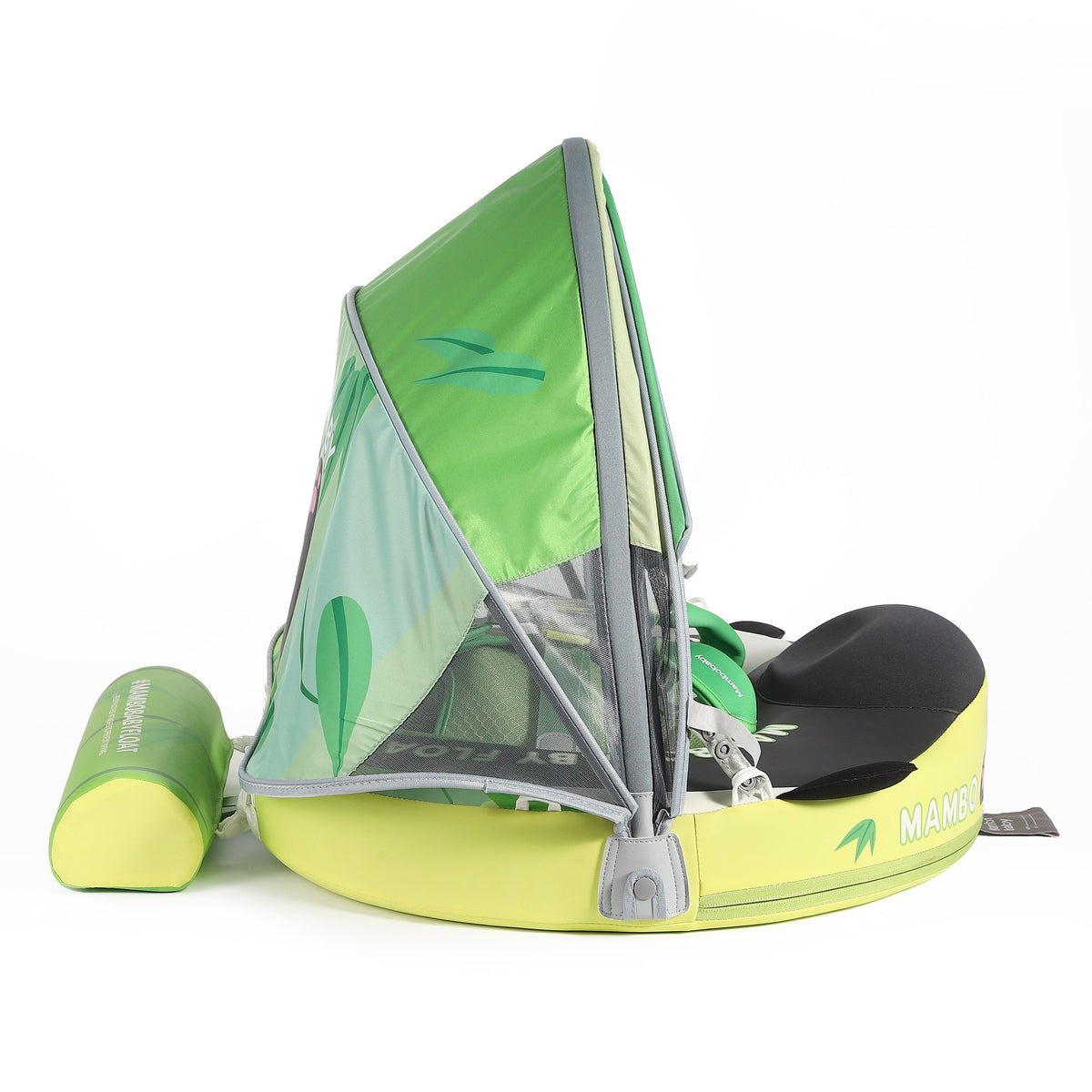 Flotador bebé sin aire Mambobaby™ Panda – Ayuda de natación inflable sin aire verde y gris con dibujo de panda y base