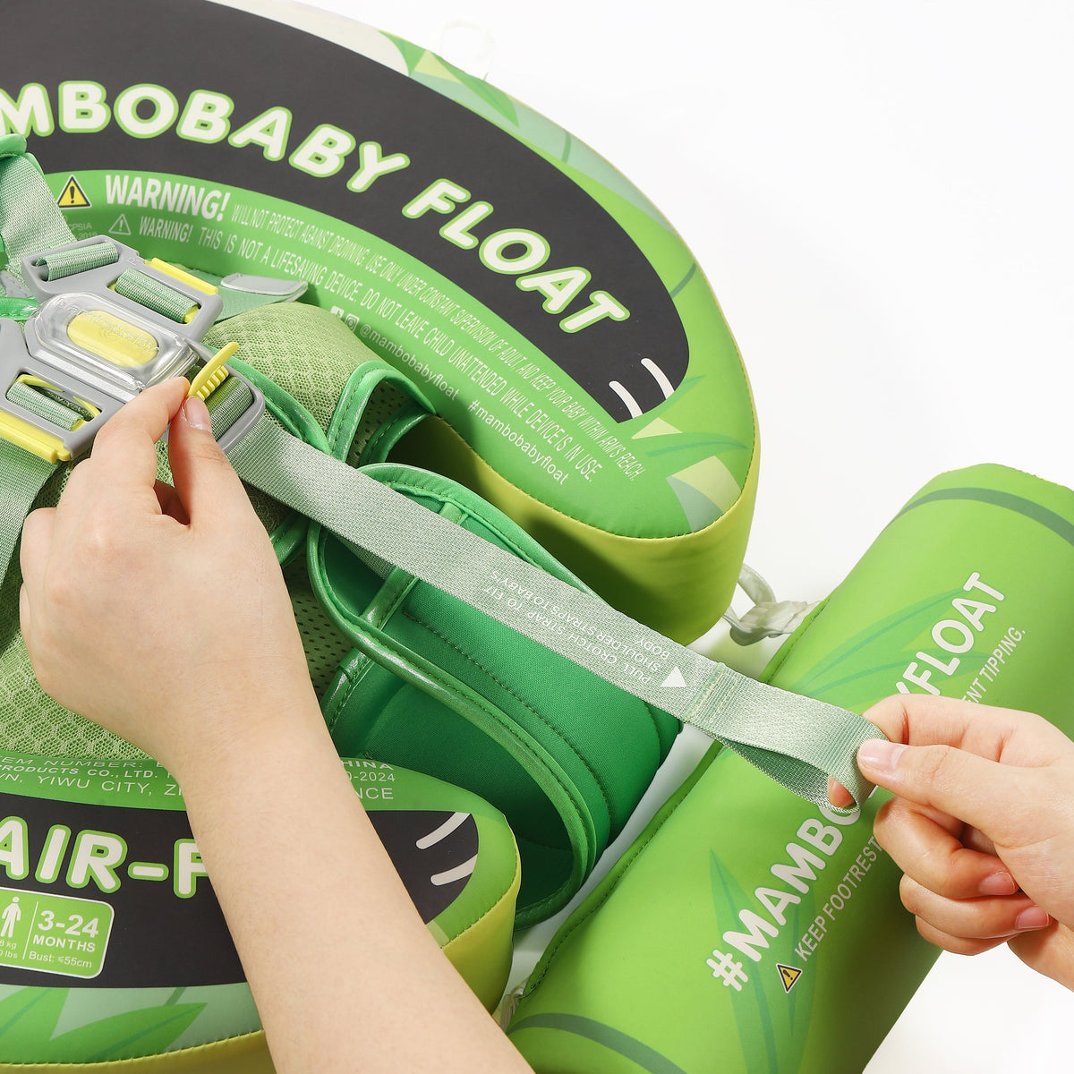 Flotador bebé sin aire Mambobaby™ Panda – Ayuda de natación sin aire verde con correas ajustables y etiqueta de seguridad