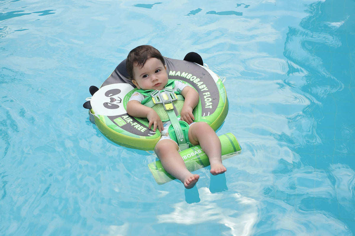 Flotador bebé sin aire Mambobaby™ Panda – Bebé en el agua con ayuda de natación sin aire verde y detalles de panda