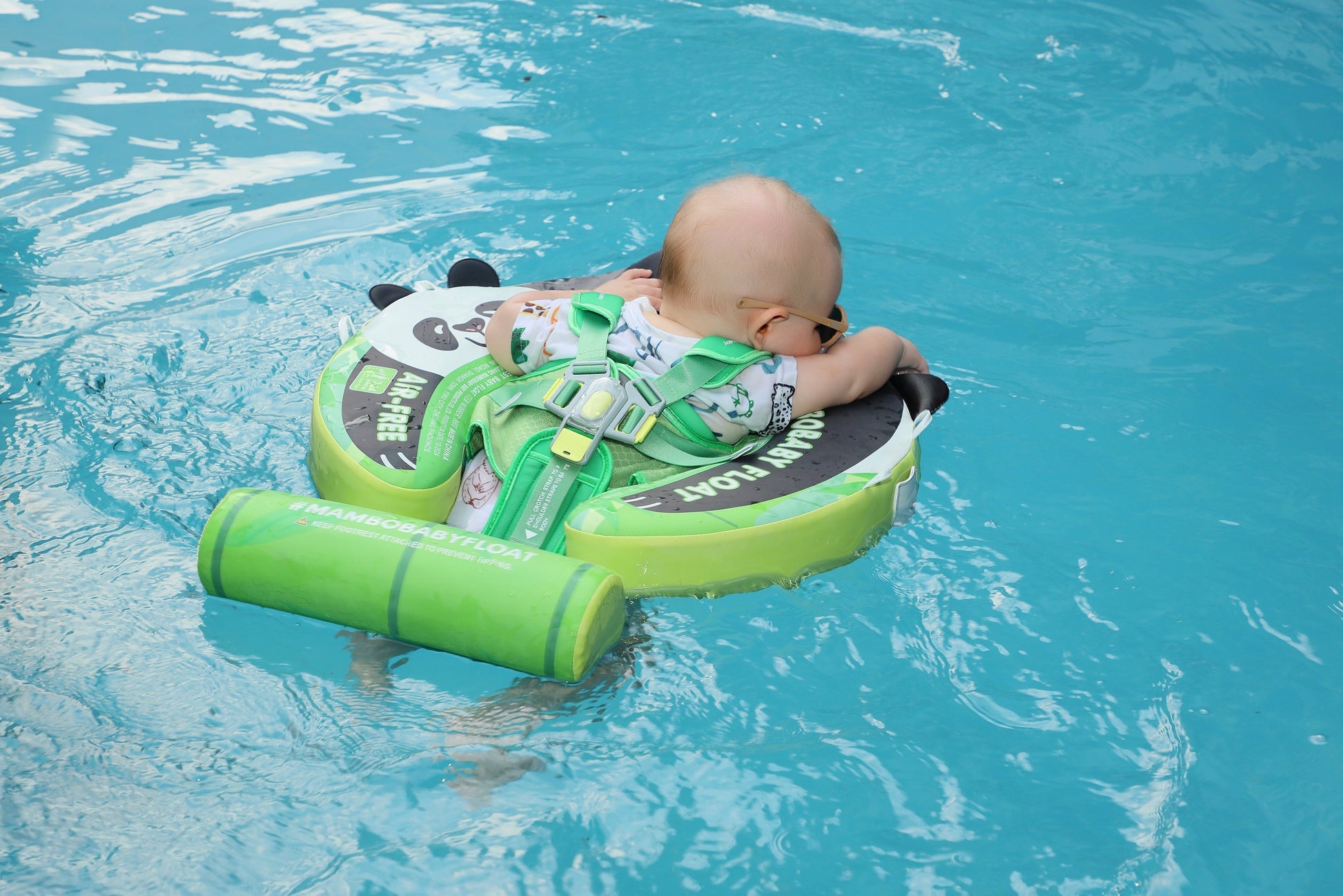 Flotador bebé sin aire Mambobaby™ Panda – Bebé con ayuda de natación sin aire verde, diseño de panda y soporte frontal