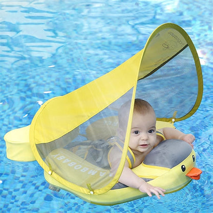 Flotador bebé sin aire Mambobaby™ Pato – Ayuda de natación sin aire con forma de pato amarilla, malla frontal y aro