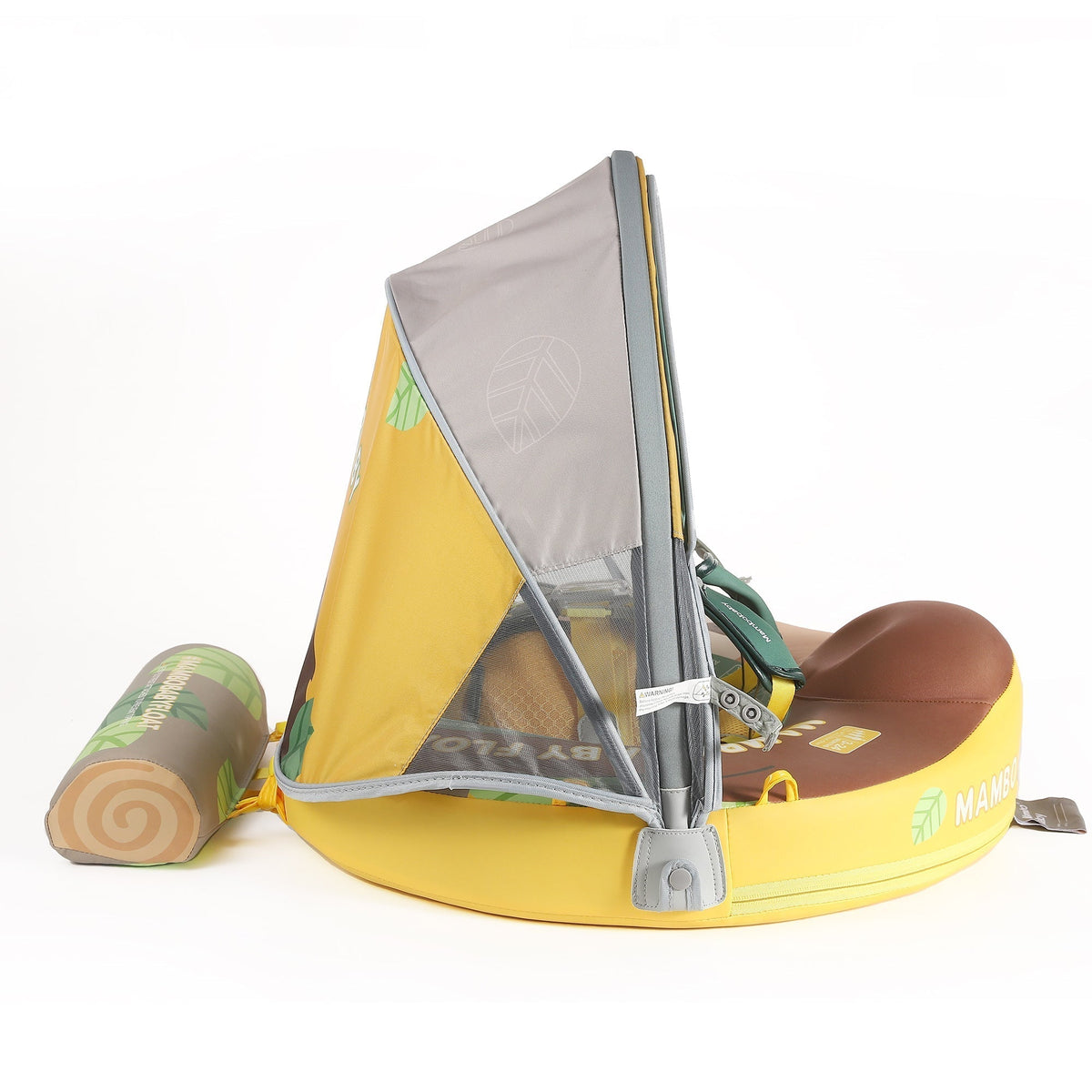 Flotador bebé sin aire Mambobaby™ Perezoso – Flotador sin aire con forma de perezoso, capota gris/amarilla y base...