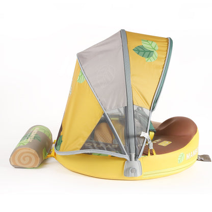 Flotador bebé sin aire Mambobaby™ Perezoso – Flotador sin aire para bebé con capota gris y amarilla, malla transparente y...