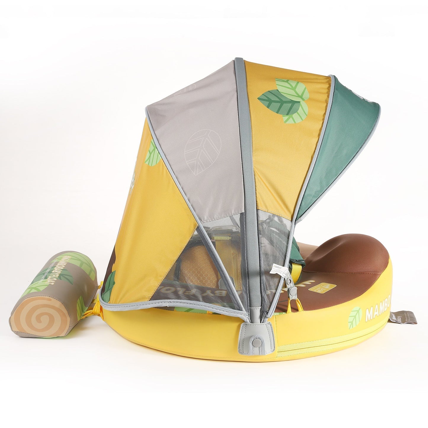 Flotador bebé sin aire Mambobaby™ Perezoso – Flotador para bebés sin aire con toldo plegable y base amarilla