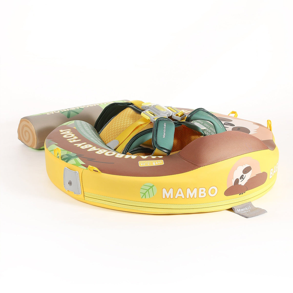 Flotador bebé sin aire Mambobaby™ Perezoso – Flotador sin aire para bebé con capota amarilla y verde, base acolchada y...