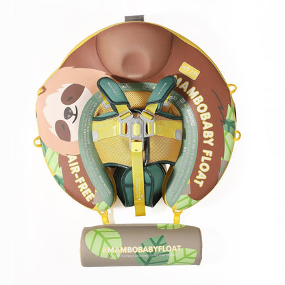 Flotador bebé sin aire Mambobaby™ Perezoso – Flotador circular sin aire con respaldo y arnés central, estampado de perezoso