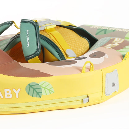 Flotador bebé sin aire Mambobaby™ Perezoso – Flotador sin aire con panel amarillo, correas verdes y cierre frontal
