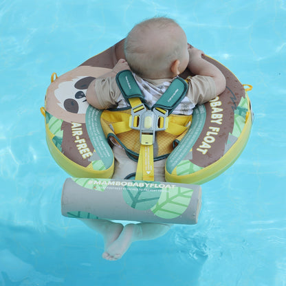 Flotador bebé sin aire Mambobaby™ Perezoso – Flotador sin aire con forma de perezoso, arnés amarillo; bebé sobre soporte...