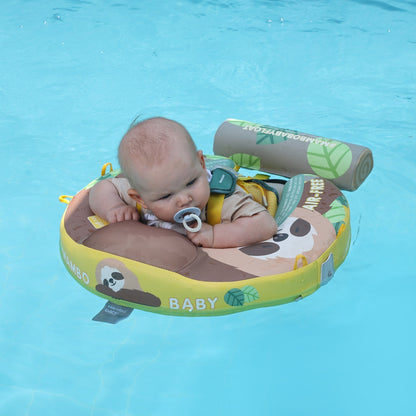 Flotador bebé sin aire Mambobaby™ Perezoso – Flotador sin aire con arnés, tubo protector y estampado de perezoso para bebé