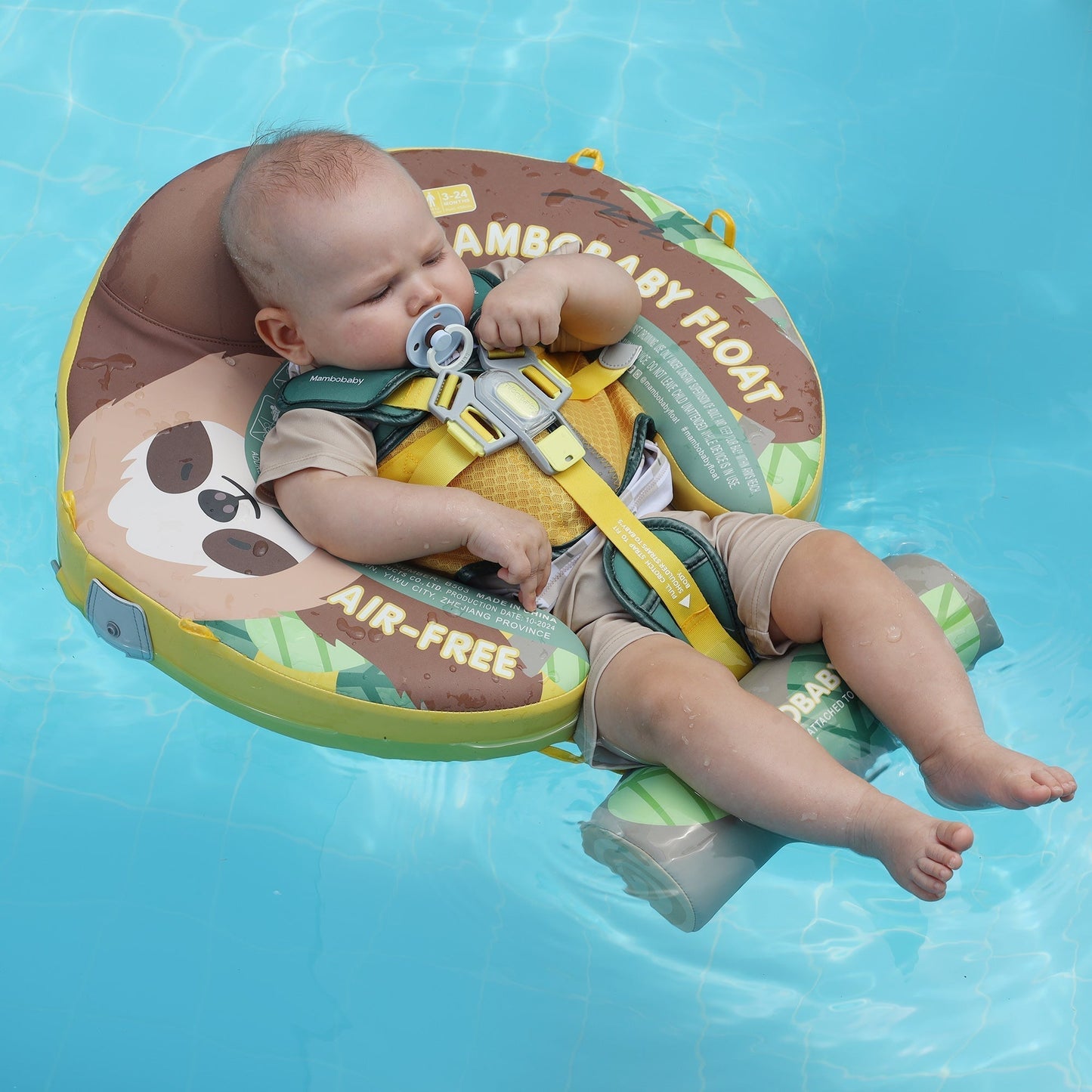 Flotador bebé sin aire Mambobaby™ Perezoso – Flotador hinchable sin aire con arnés y motivo de perezoso para bebés