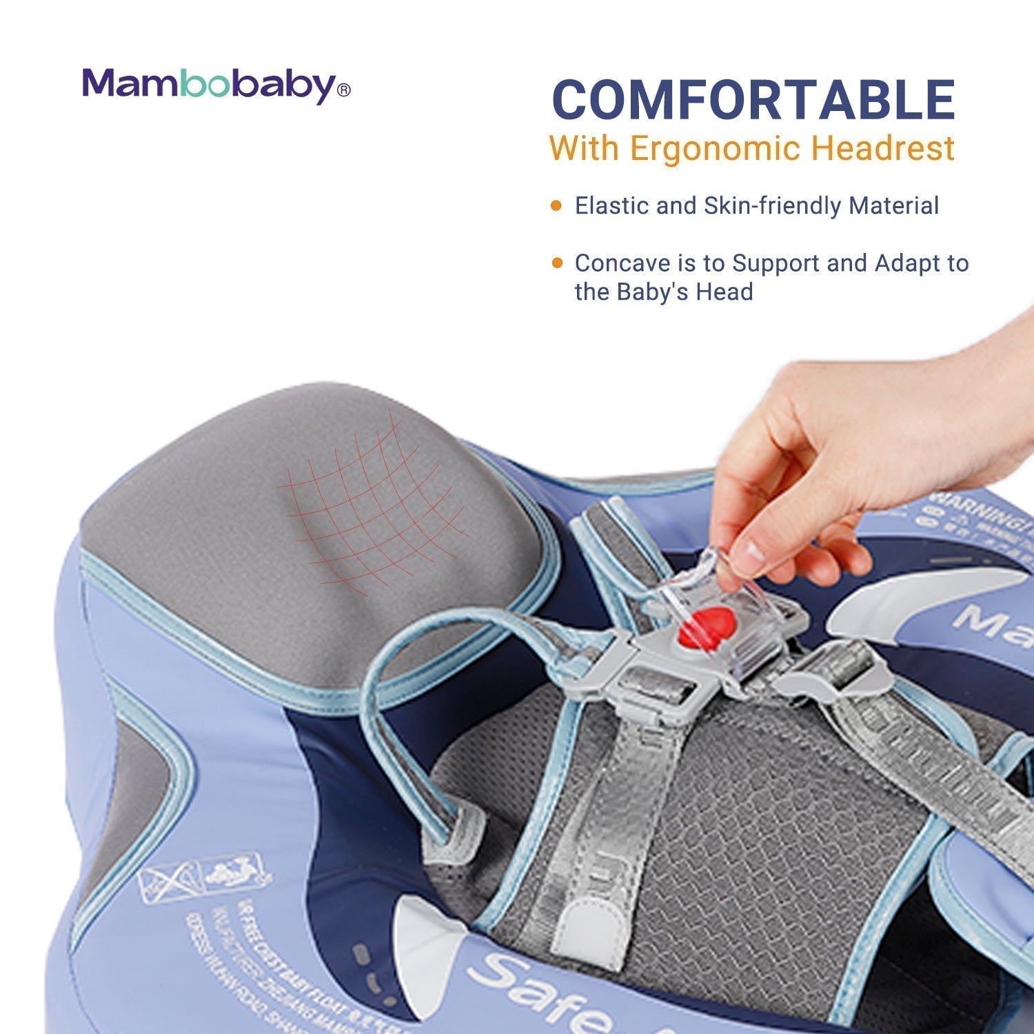Flotador bebé sin aire Mambobaby™ Pingüino – Flotador sin aire azul con reposacabezas ergonómico y correas ajustables