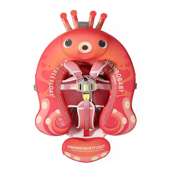 Flotador bebé sin aire Mambobaby™ Pulpo – Ayuda de natación infantil con flotadores en forma de pulpo, color rojo, con arnés