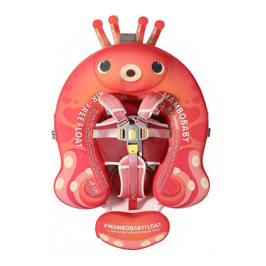 Flotador bebé sin aire Mambobaby™ Pulpo – Ayuda de natación infantil con flotadores en forma de pulpo, color rojo, con arnés