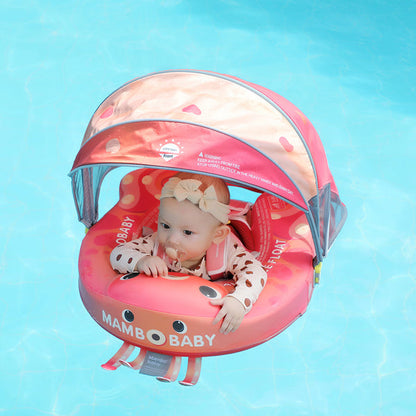 Flotador bebé sin aire Mambobaby™ Pulpo – Ayuda de natación rosa con capota UV transparente y arnés para bebé, diseño pulpo