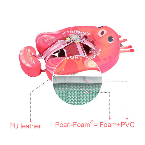 Flotador bebé sin aire Mambobaby™ Pulpo – Ayuda de natación pulpo rosa: cuero PU y espuma Pearl-Foam con combinación PVC