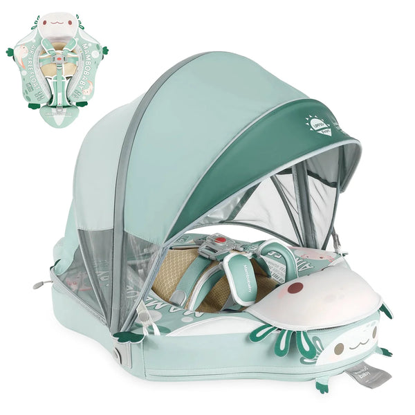 Flotador bebé sin aire Mambobaby™ Salamandra – Ayuda de natación para bebé sin aire con toldo UV, forma de pez, color...