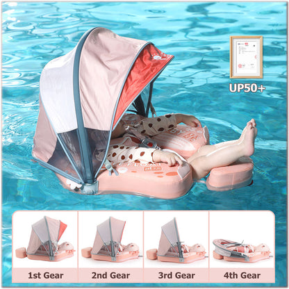 Flotador bebé sin aire Mambobaby™ Salamandra – Ayuda de natación para bebé sin aire con toldo UV UPF50+ y arnés, color rosa