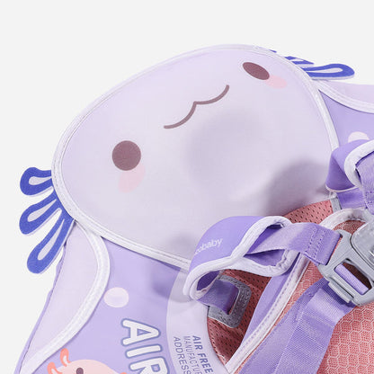 Flotador bebé sin aire Mambobaby™ Salamandra – Ayuda de natación para bebé sin aire con toldo y arnés, vista de cerca lila