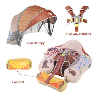 Flotador bebé sin aire Mambobaby™ Texas – Ayuda de natación con toldo solar, reposapiés y arnés de cinco puntos...