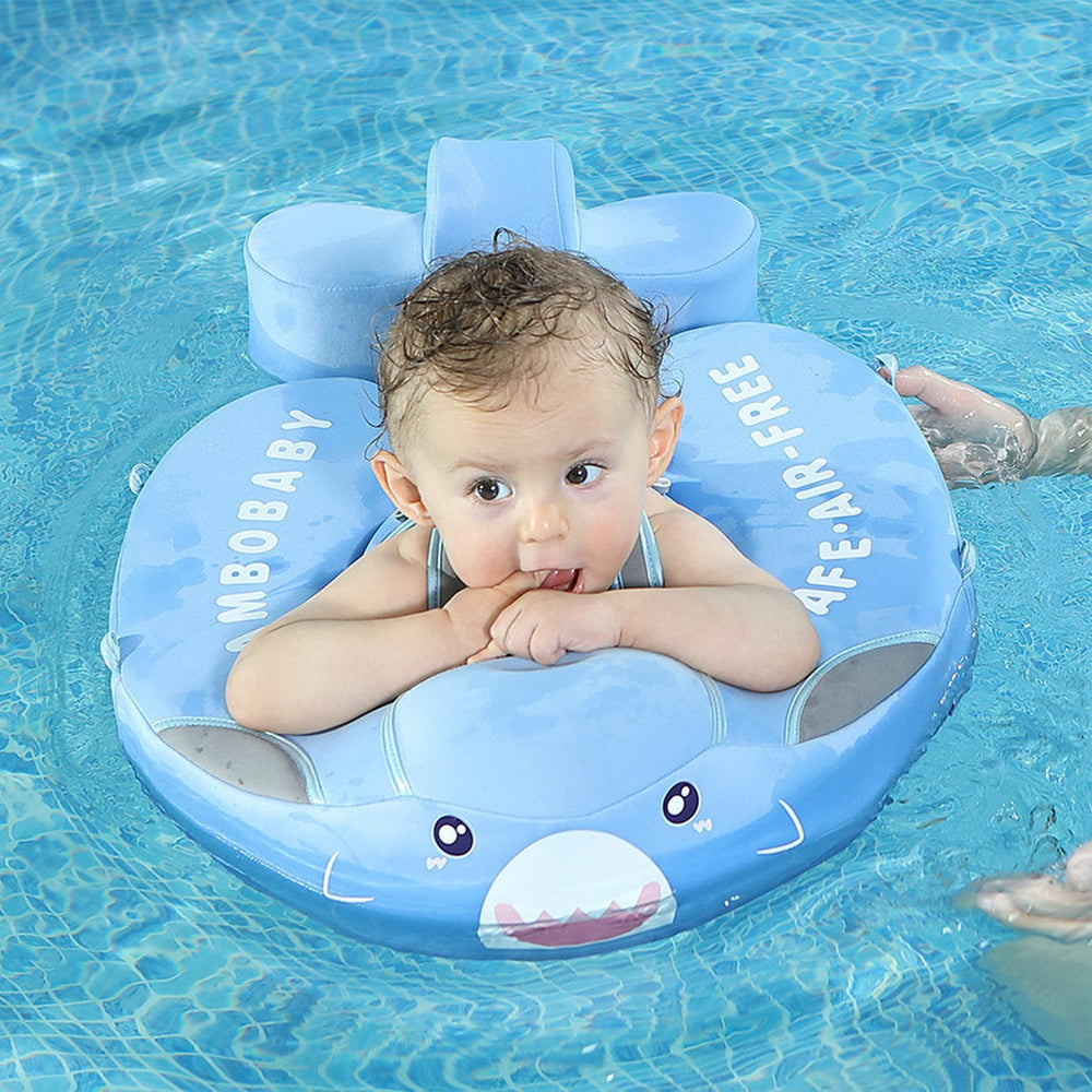 Flotador bebé sin aire Mambobaby™ Tiburón – Asistencia de natación azul con bebé y asiento acolchado con motivos de tiburón