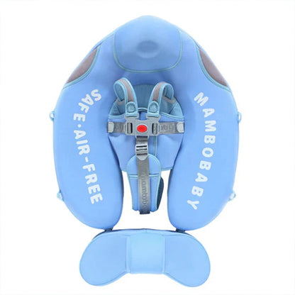 Flotador bebé sin aire Mambobaby™ Tiburón – Flotador tipo tiburón azul con arnés y forma de aletas, vista trasera