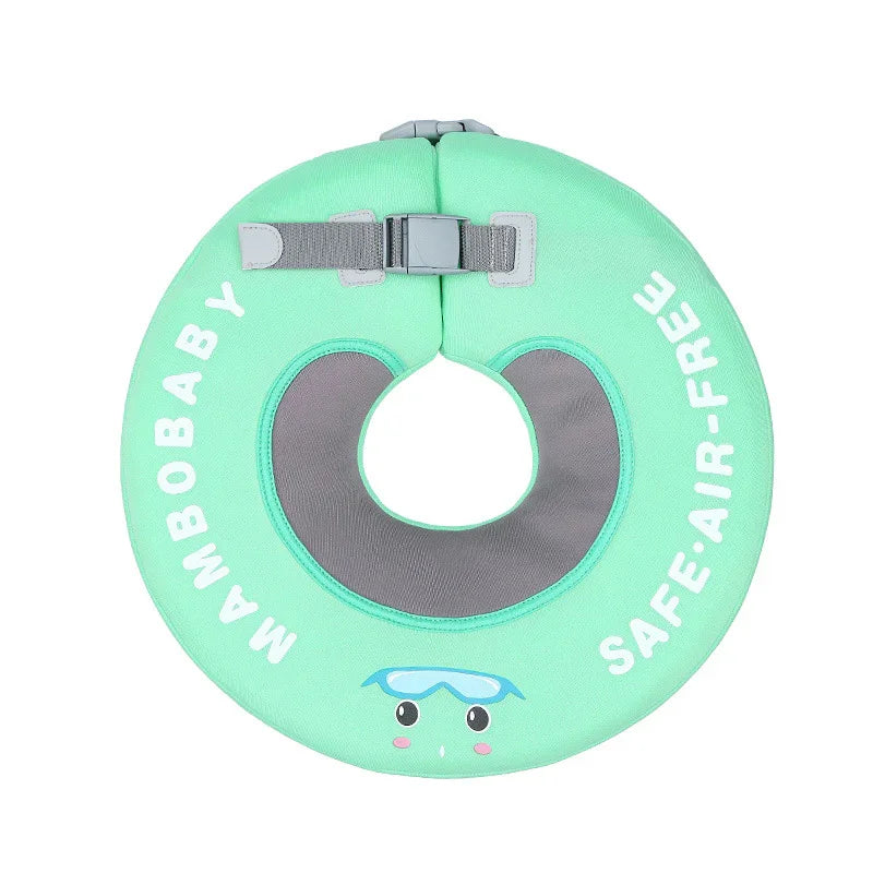 Flotador de cuello bebé sin aire Mambobaby™ Barcos – Aro de natación sin aire para el cuello verde con correa y soporte...