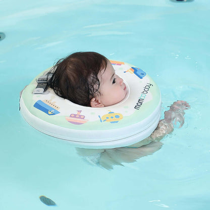 Flotador de cuello bebé sin aire Mambobaby™ Barcos – Aro de natación sin aire para el cuello verde con arnés, usado por...