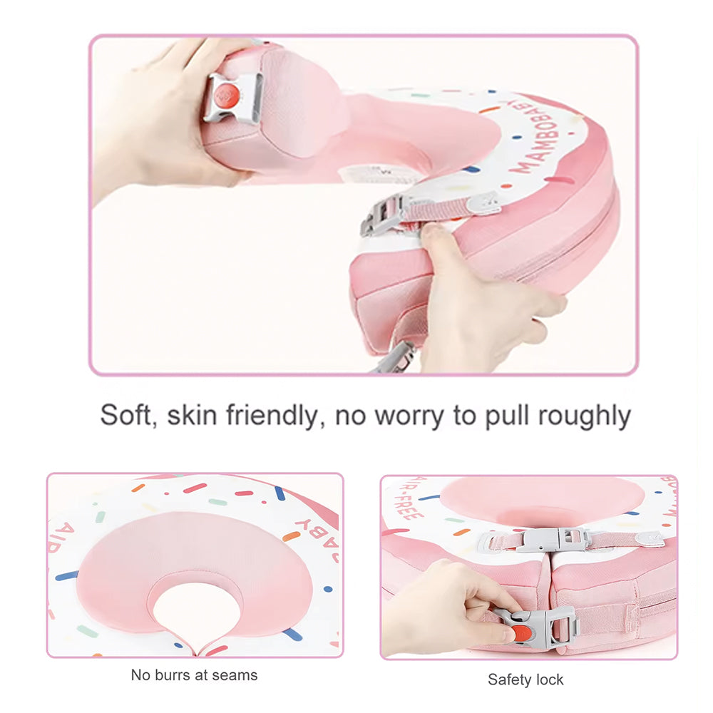 Flotador de cuello bebé sin aire Mambobaby™ Donut Spa – Flotador de cuello rosa con cierre de seguridad y costuras lisas