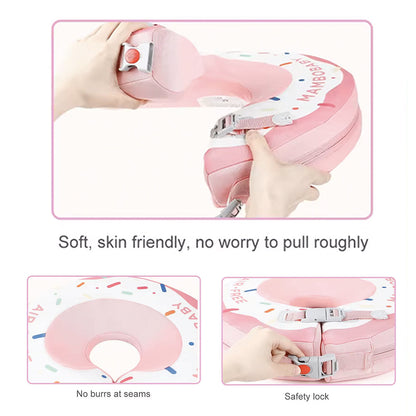 Flotador de cuello bebé sin aire Mambobaby™ Donut Spa – Flotador de cuello rosa con cierre de seguridad y costuras lisas