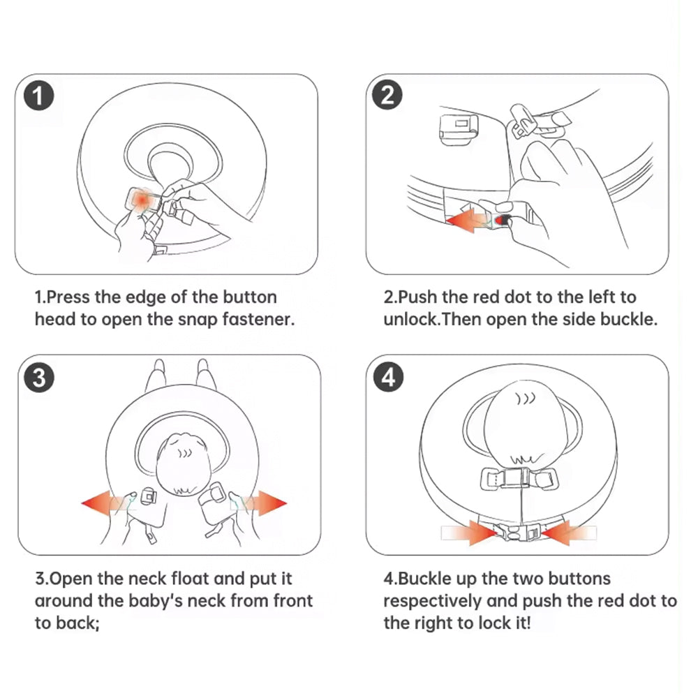 Flotador para el cuello Mambobaby™ Spa rosa sin aire, pasos de colocación con broches