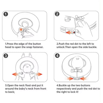 Flotador para el cuello Mambobaby™ Spa rosa sin aire, pasos de colocación con broches