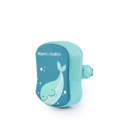 Ayuda de flotación para niños Mambobaby, respaldo turquesa con ballena y correa trasera