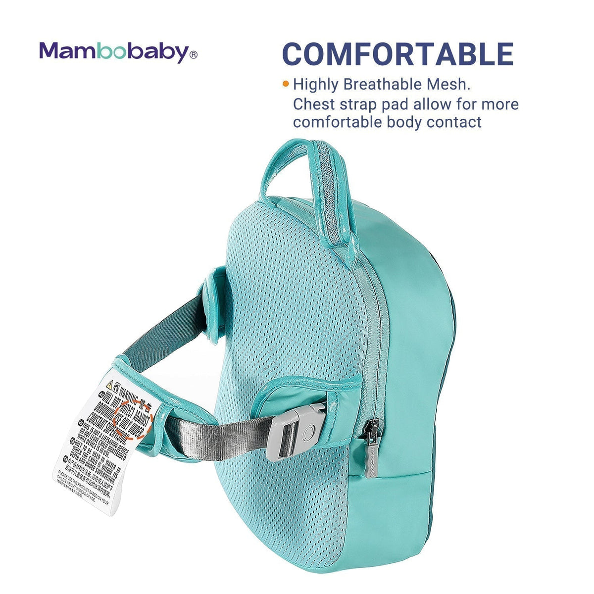 Ayuda de flotación para niños Mambobaby, respaldo turquesa con tiras ajustables y hebilla
