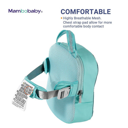 Ayuda de flotación para niños Mambobaby, respaldo turquesa con tiras ajustables y hebilla