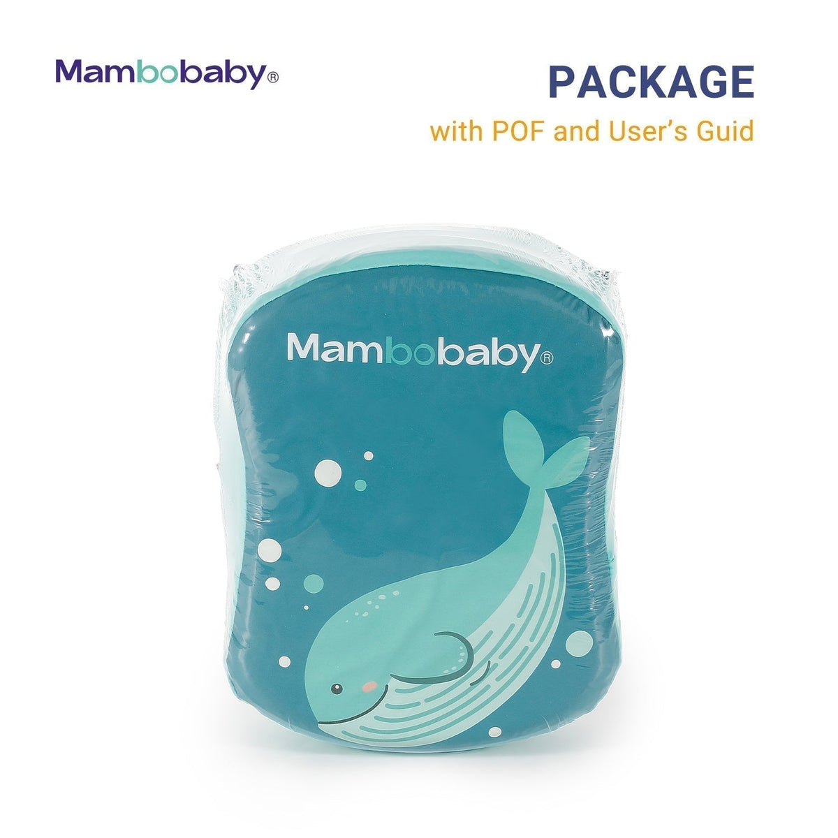 Bolsa de empaque de ayuda de flotación Mambobaby, respaldo turquesa con ballena y plástico