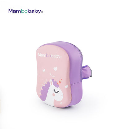 Ayuda de flotación para niños Mambobaby, respaldo lila con unicornio y correa trasera