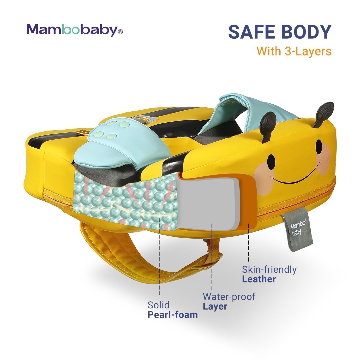 Flotador de hombros bebé sin aire Mambobaby™ Abeja – Flotador de hombros de abeja con seccionado de capas y acabado...