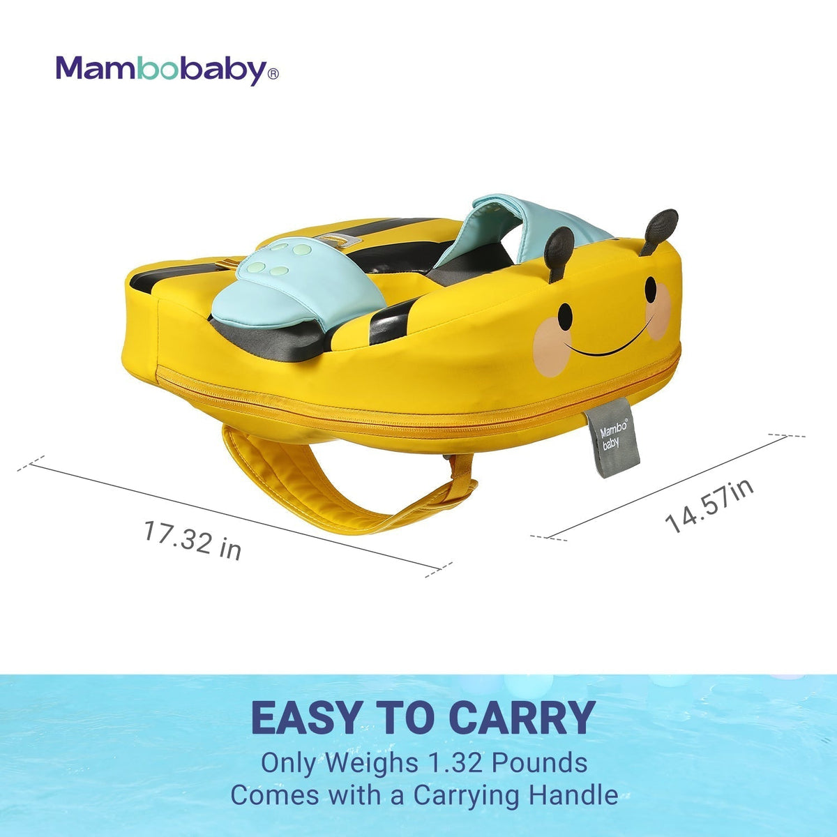 Flotador de hombros bebé sin aire Mambobaby™ Abeja – Flotador de hombros de abeja amarillo con asa de transporte y soporte