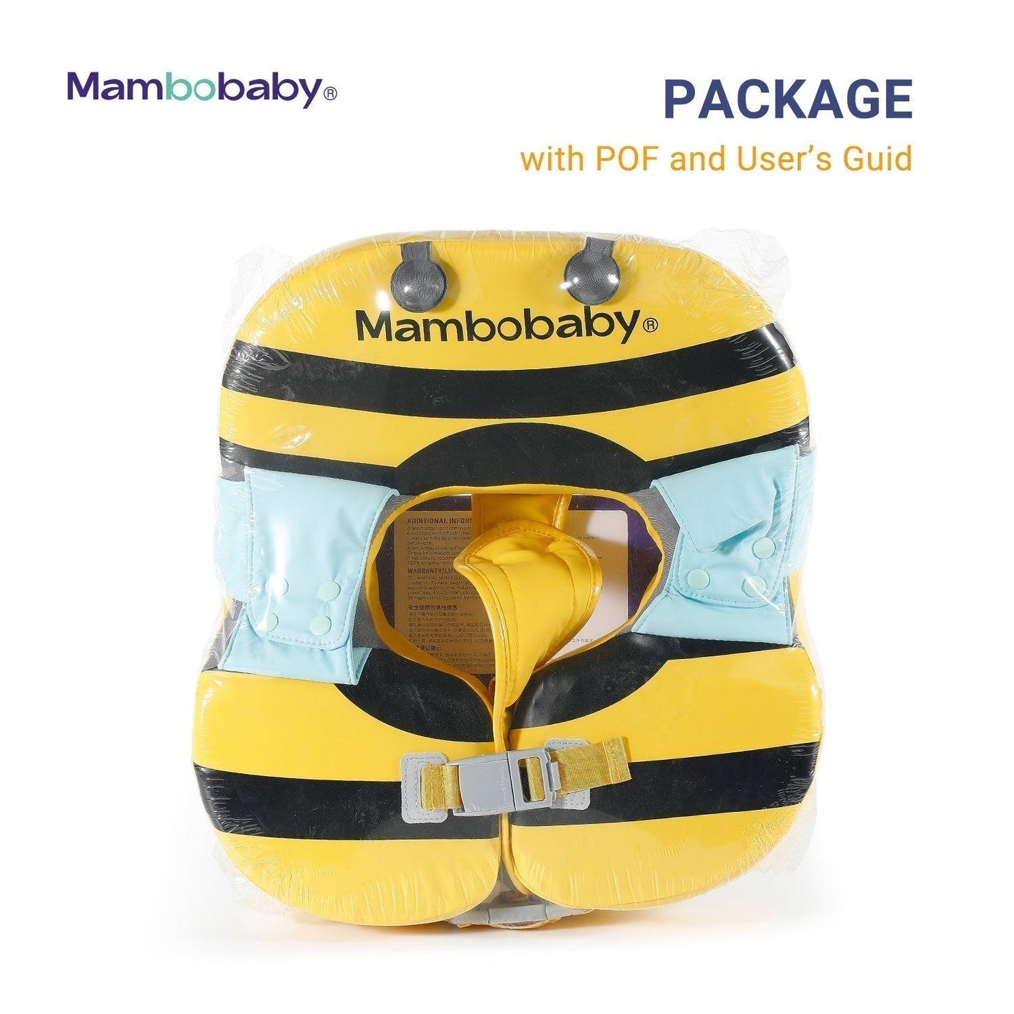 Flotador de hombros bebé sin aire Mambobaby™ Abeja – Flotador de hombros de abeja amarillo y azul claro en empaque...