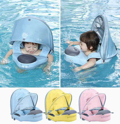 Flotador de hombros sin aire Mambobaby™ Mariquita – Ayuda para nadar sin aire azul con capota y asiento, niños dentro