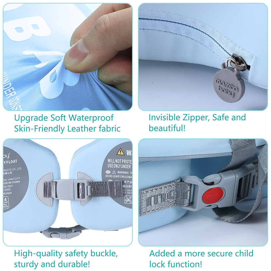 Flotador de hombros sin aire Mambobaby™ Mariquita – Ayuda para nadar sin aire azul: hebilla de seguridad y cierre con...