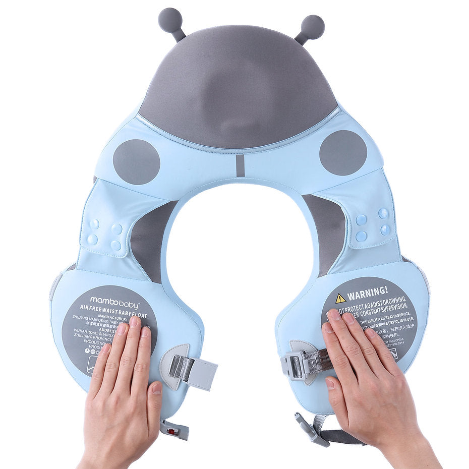 Flotador de hombros sin aire Mambobaby™ Mariquita – Ayuda para nadar sin aire azul cielo con reposacabezas gris y dos...