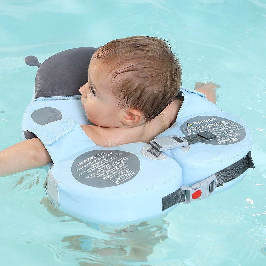 Flotador de hombros sin aire Mambobaby™ Mariquita – Ayuda para nadar sin aire azul cielo con capota y correas, bebé...