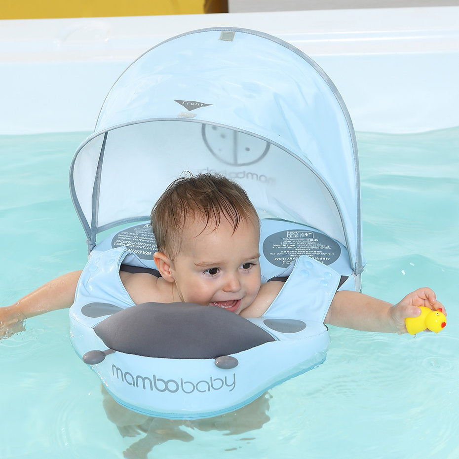 Flotador de hombros sin aire Mambobaby™ Mariquita – Ayuda para nadar sin aire azul cielo con capota transparente, bebé en...