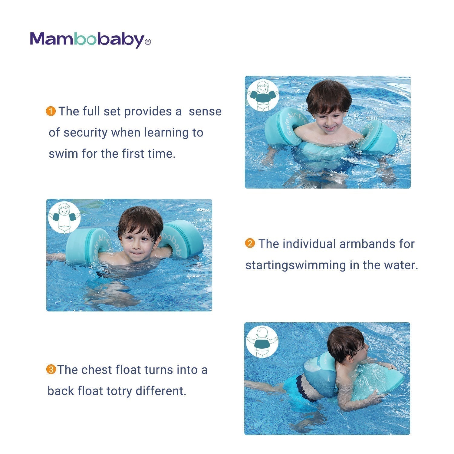 Ayuda de natación Mambobaby™: chaleco inflable con brazaletes para aprender a nadar