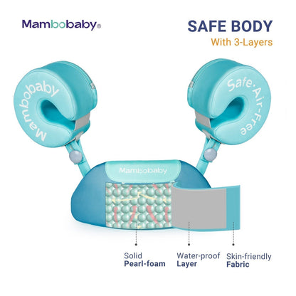 Ayuda de natación Mambobaby™ azul con brazaletes y chaleco inflable de 3 capas