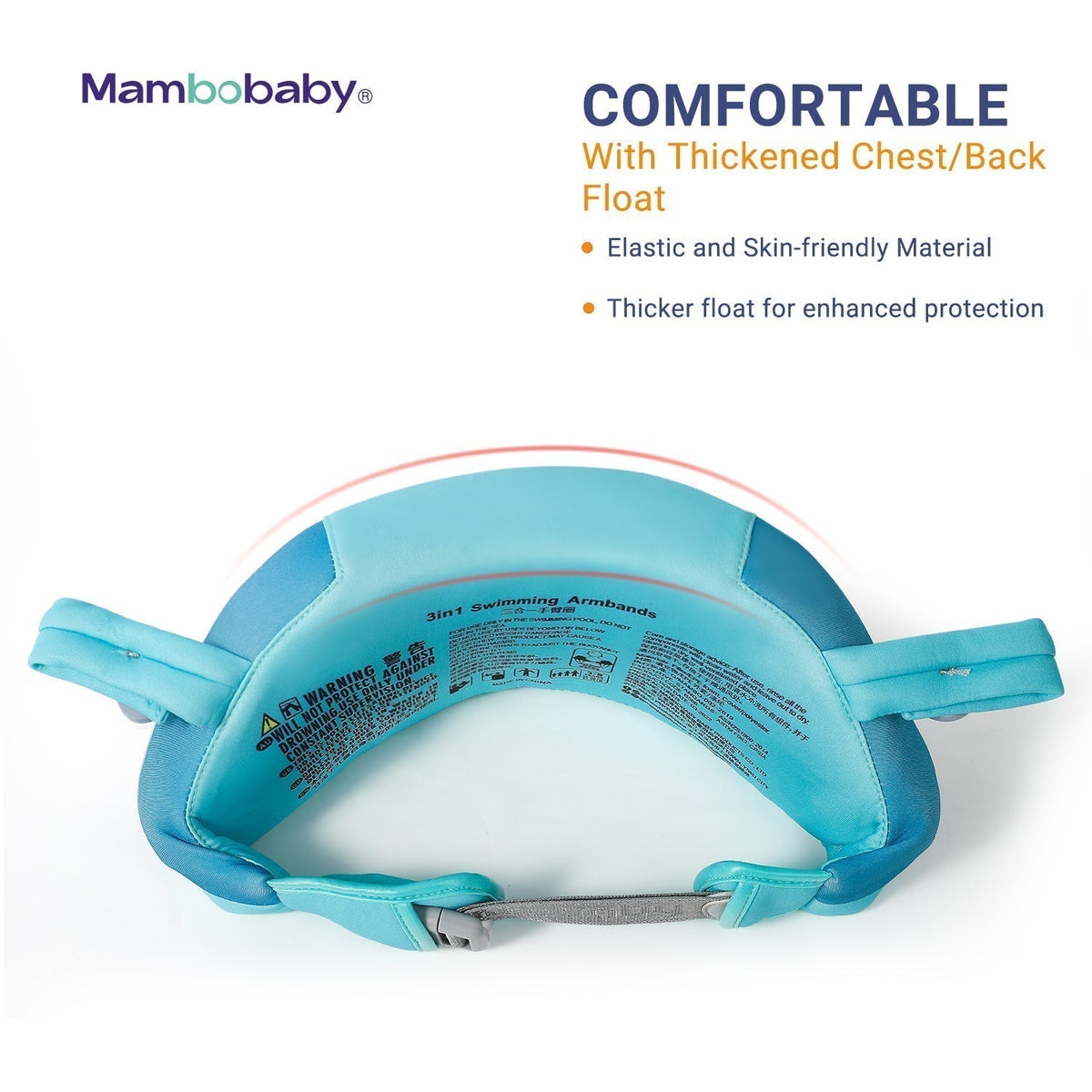 Ayuda de natación Mambobaby™ azul vista interior con flotador frontal y correas