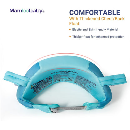 Ayuda de natación Mambobaby™ azul vista interior con flotador frontal y correas